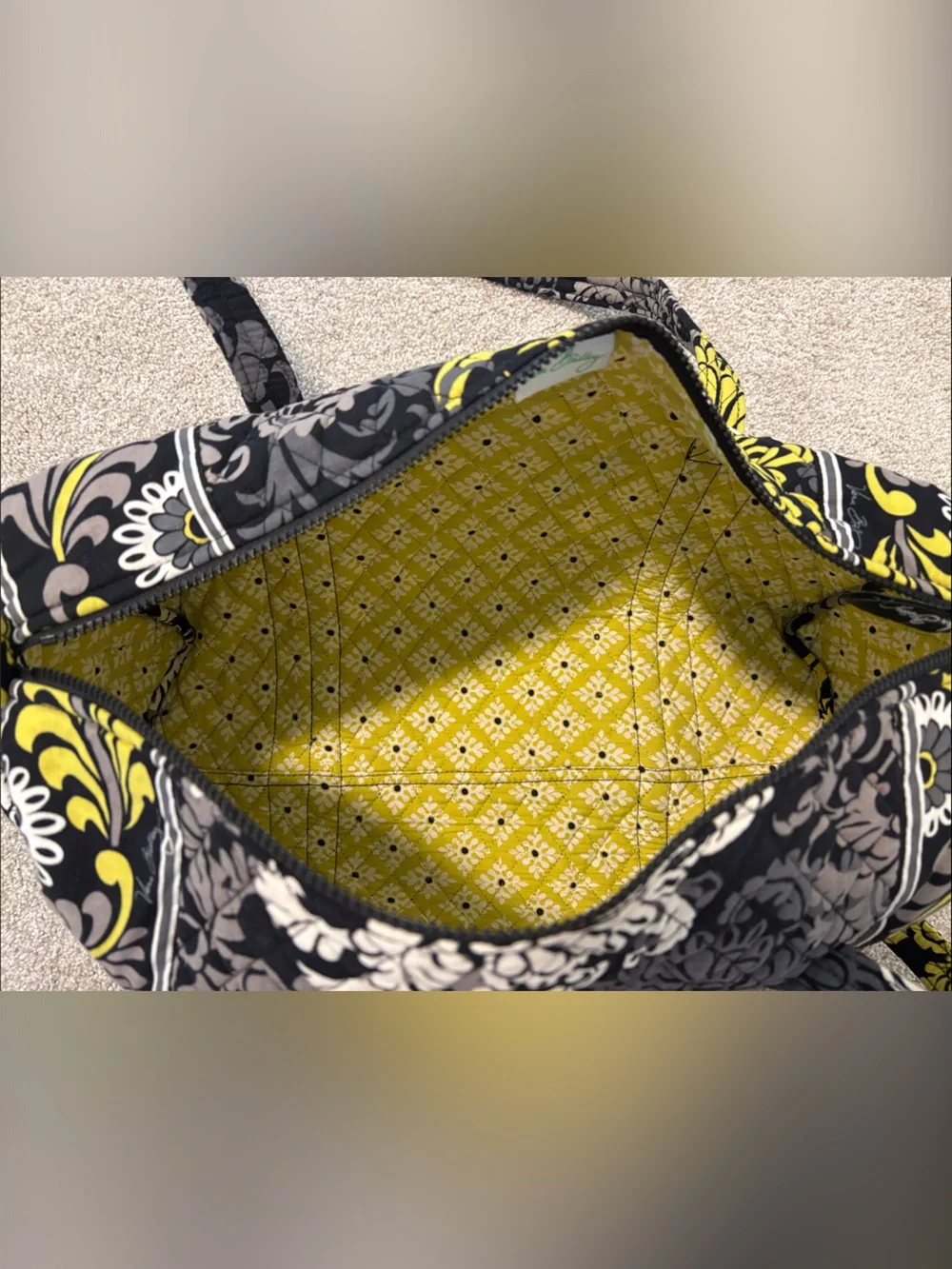 Quilted Vera Bradley Floral Bag in Yellow & Black - Shoulder Tote